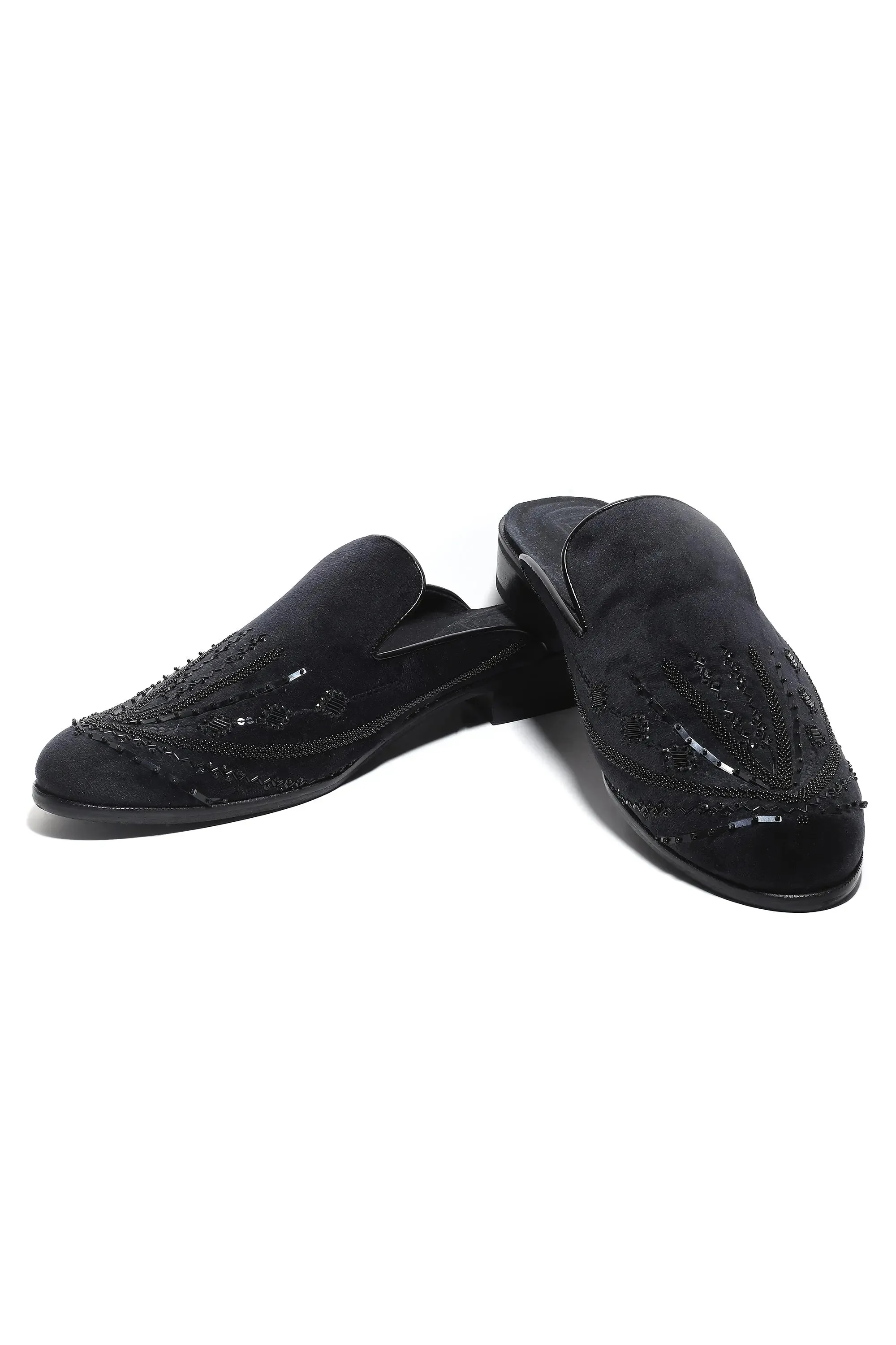 Noir Elegance Symmetry Velvet Mules