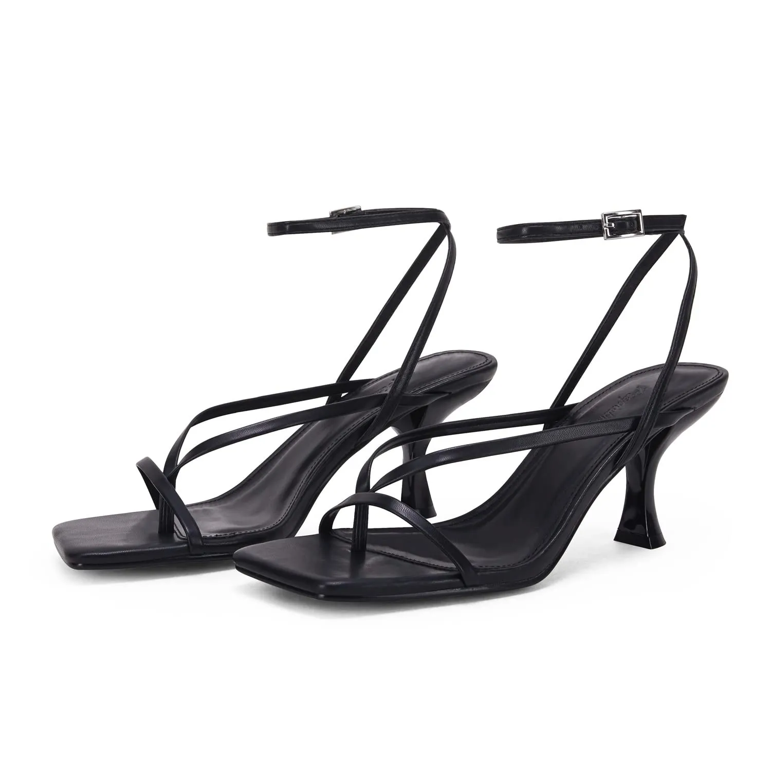 PiePieBuy Womens Kitten Heel Sandals Square Open Toe Ankle Strap Dress Shoes