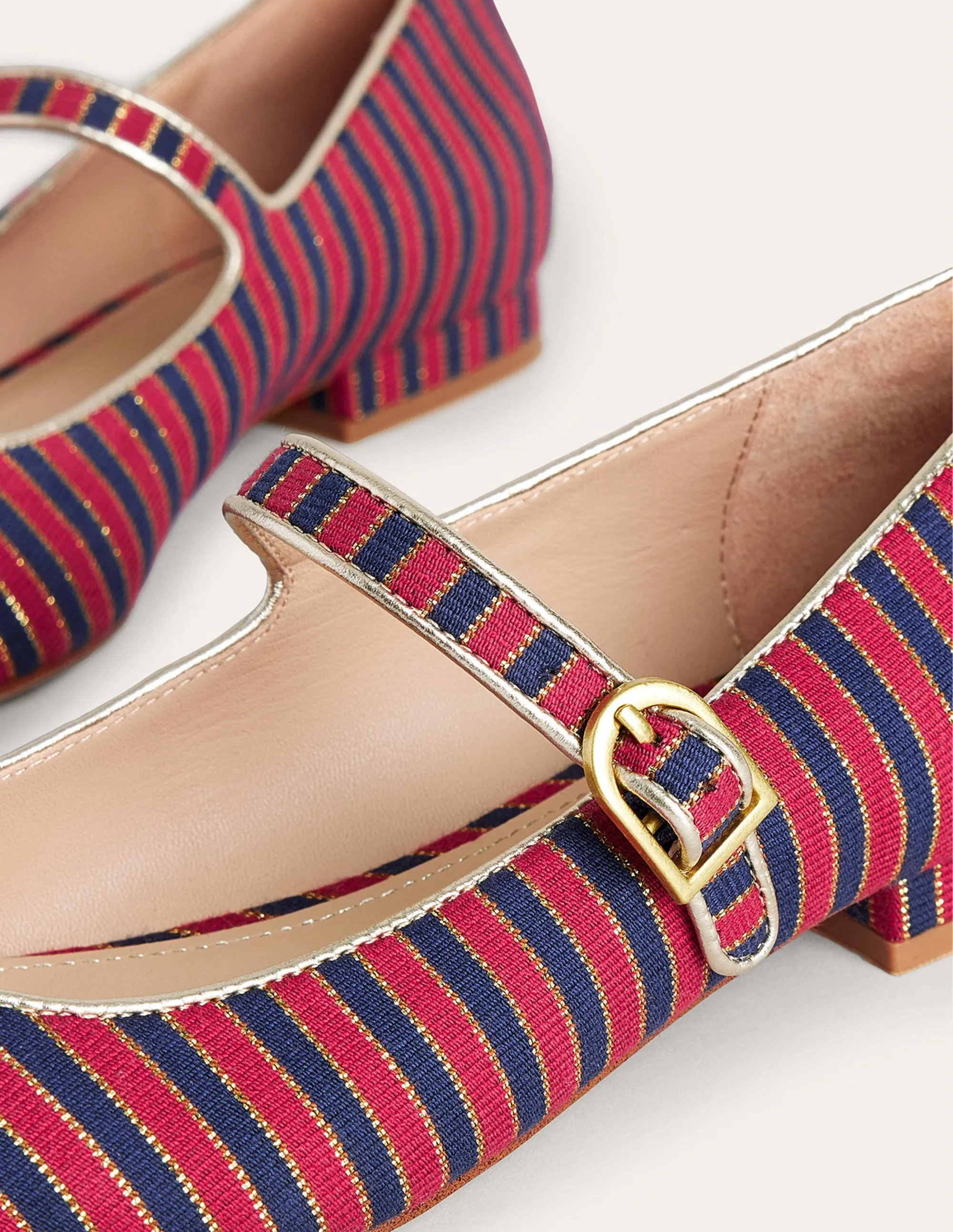 Pointed Toe Mary Jane Shoes-Red/ Navy Stripe