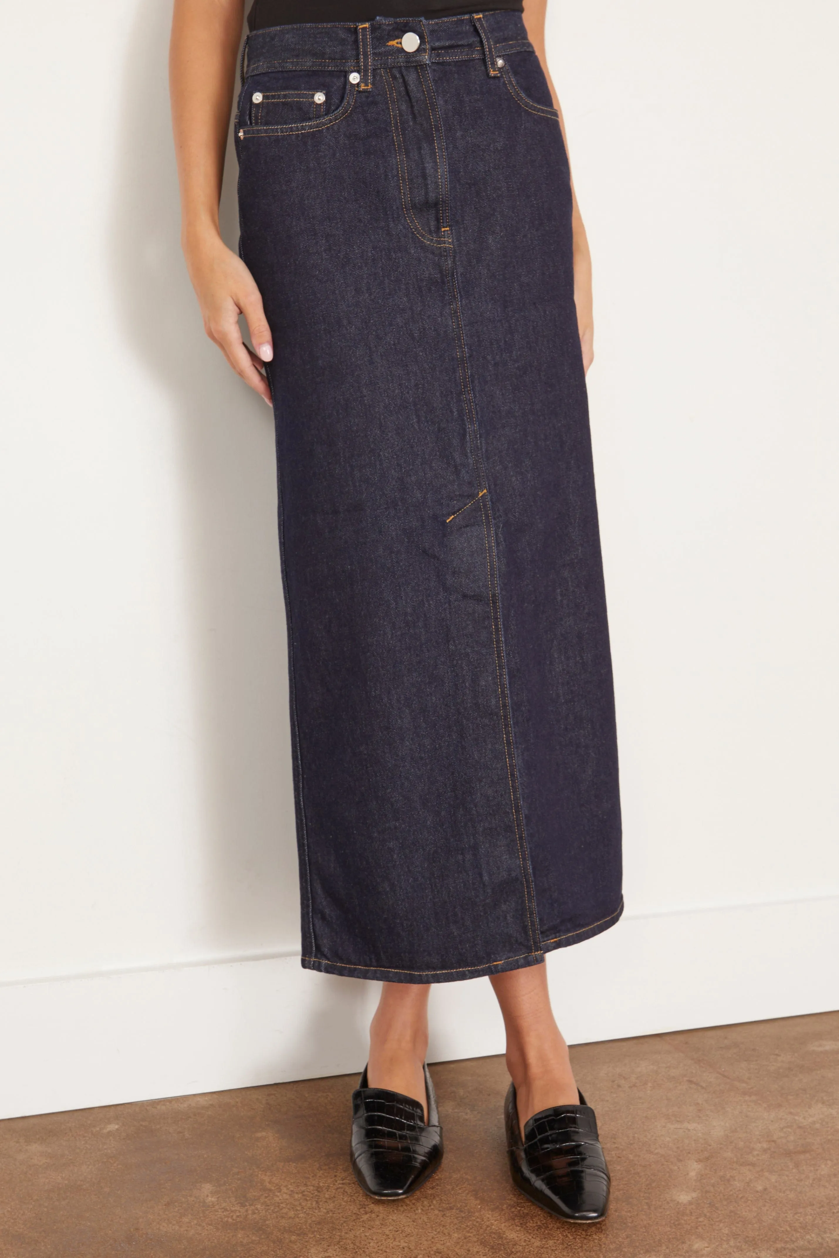 Rona Denim Long Skirt in Raw Wash