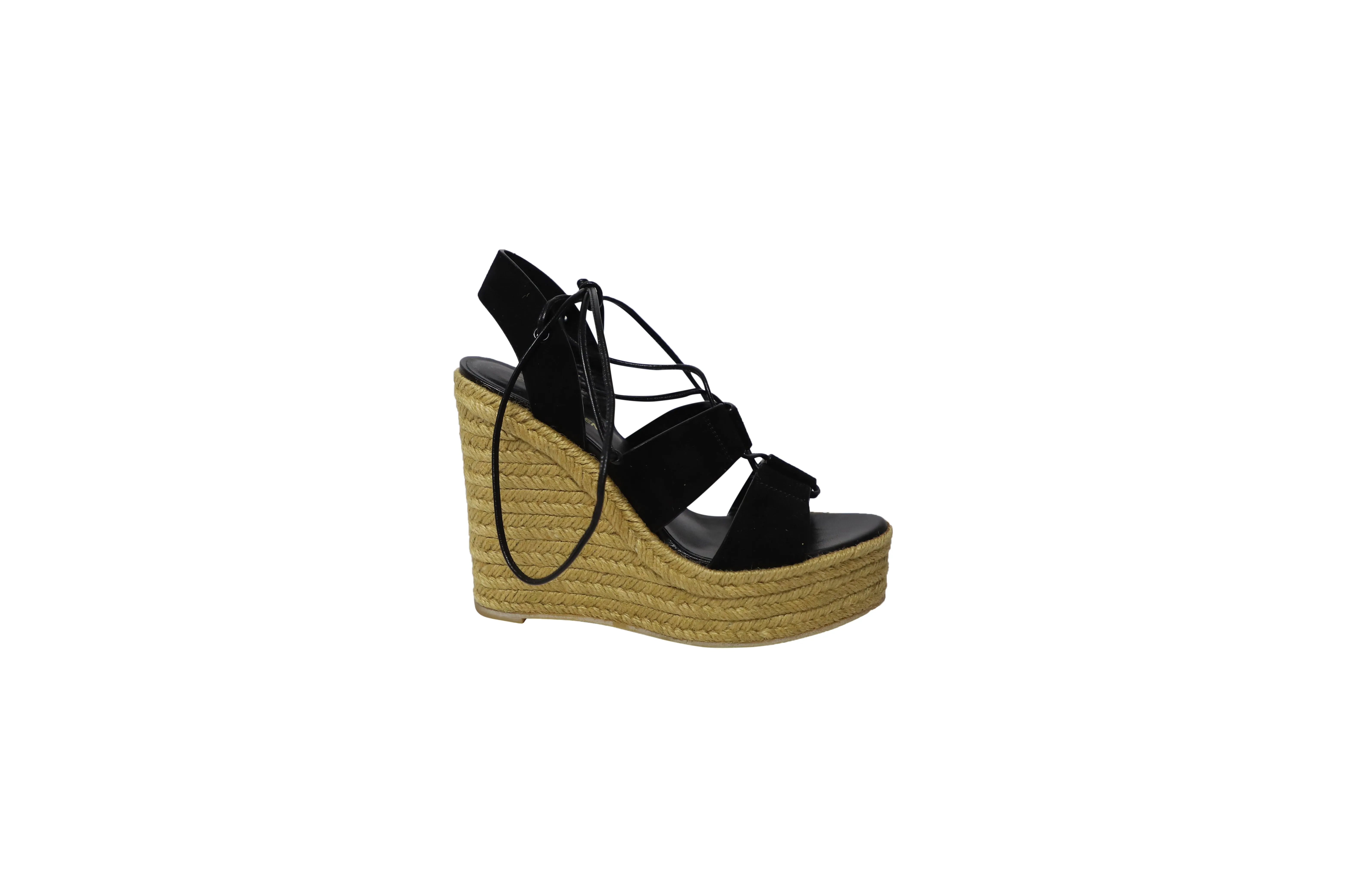 Saint Laurent Espadrille Platform Wedges in Black Suede