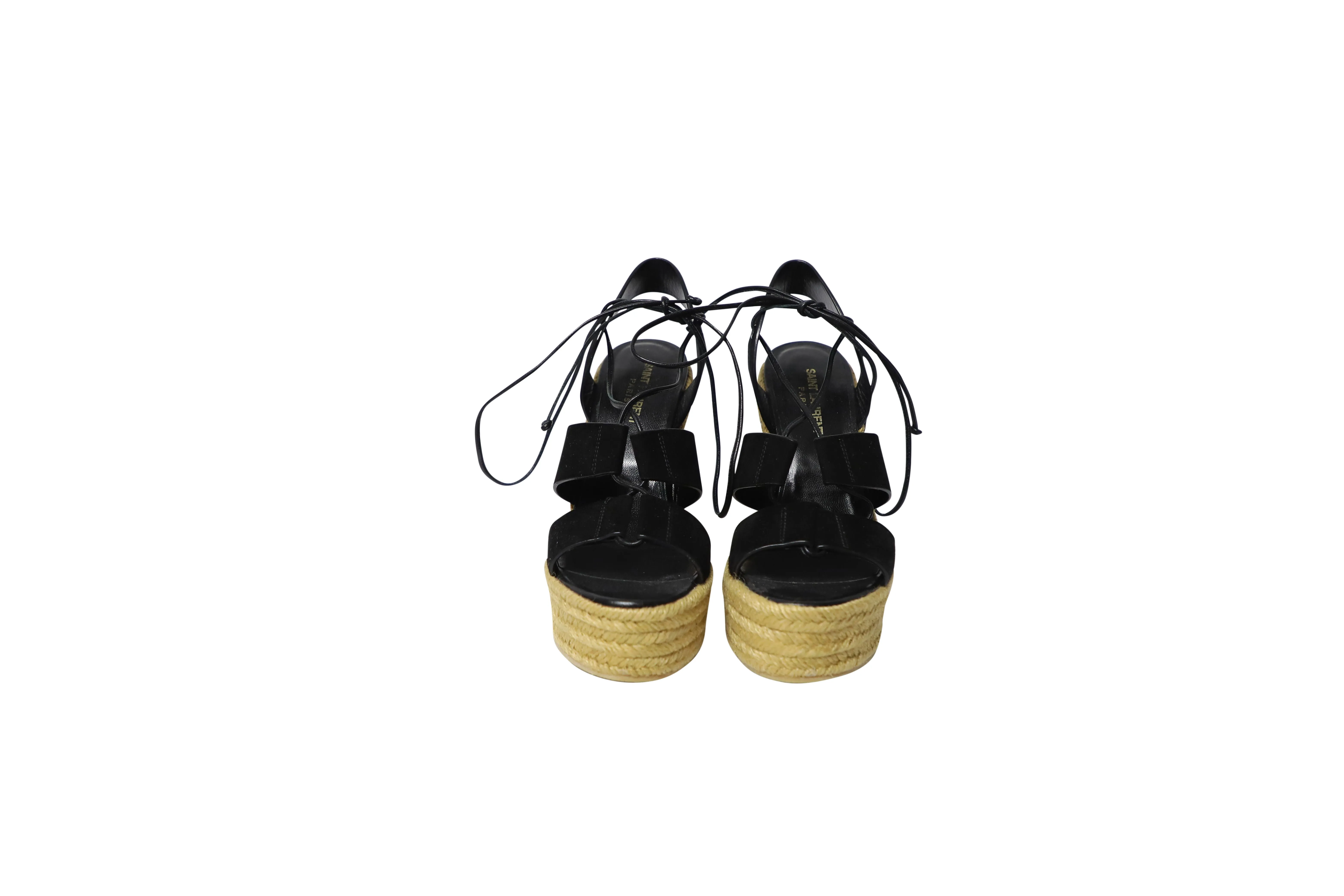 Saint Laurent Espadrille Platform Wedges in Black Suede