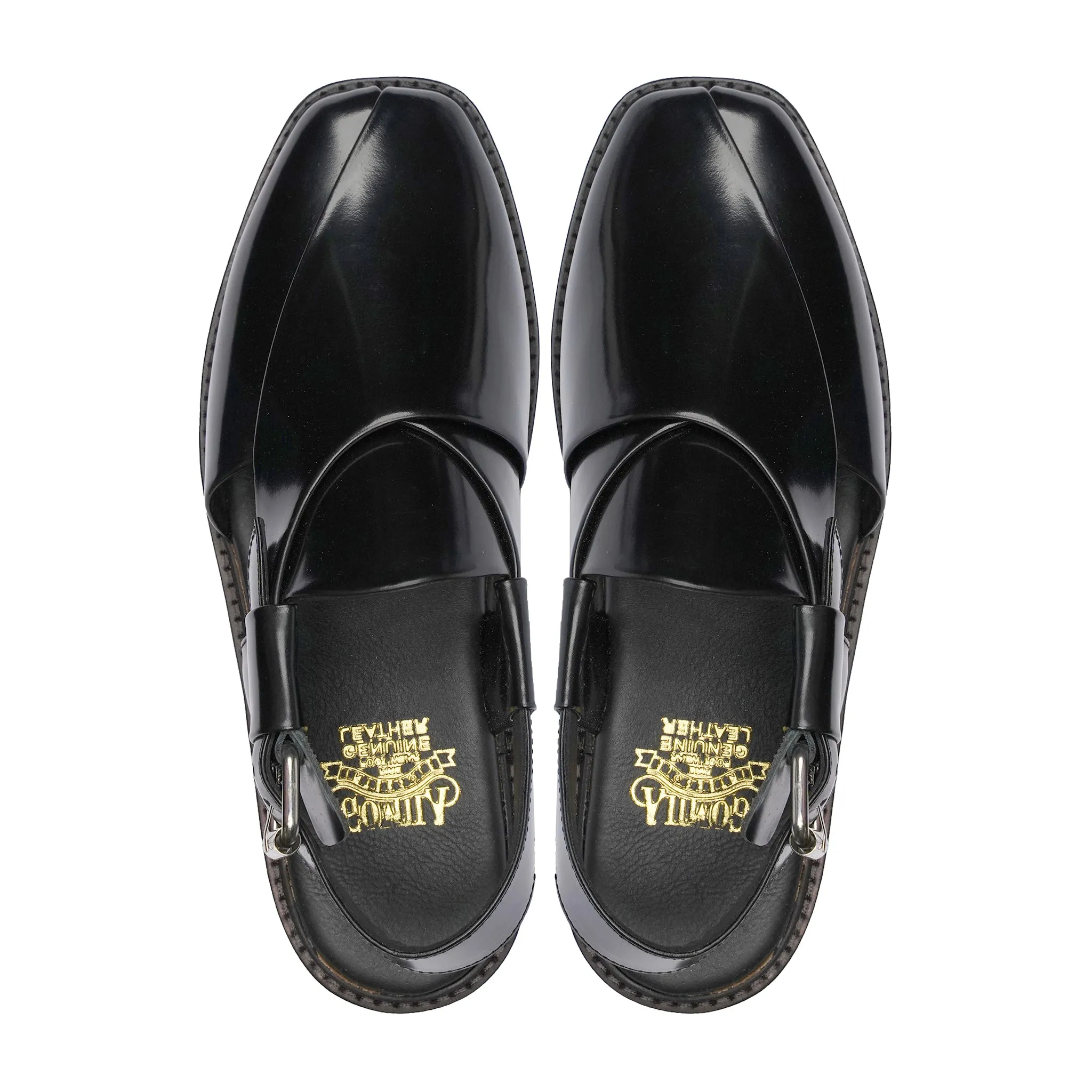 Sakua - Men's Black Box Leather High Shine Sandal