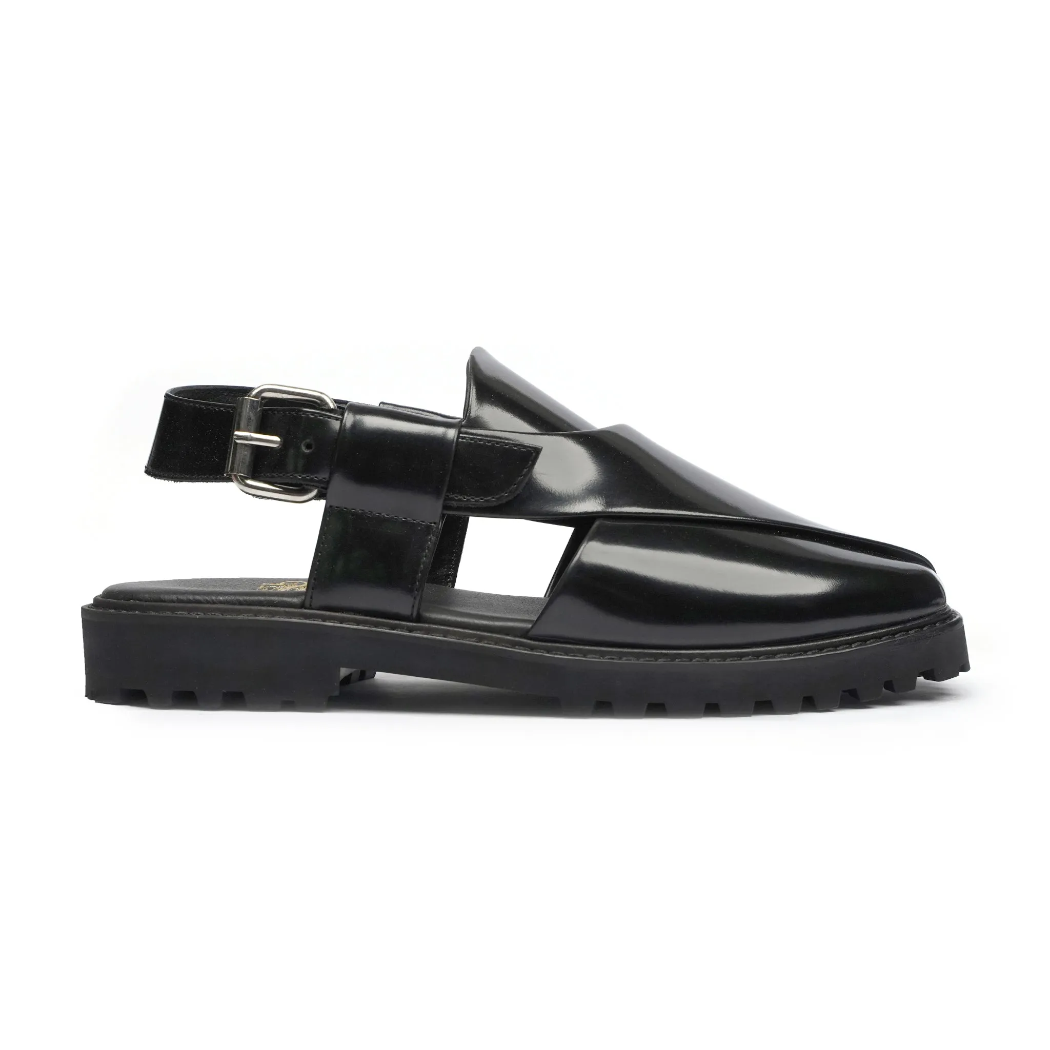 Sakua - Men's Black Box Leather High Shine Sandal