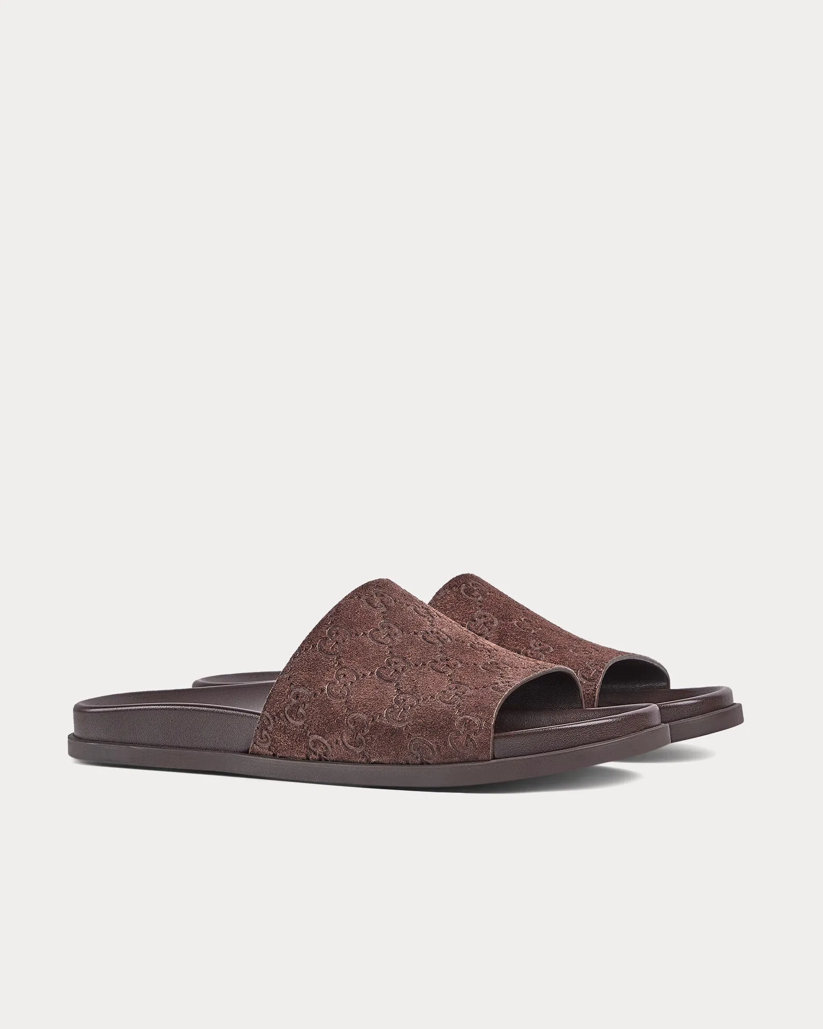 Slide Strap GG Suede Brown Sandals