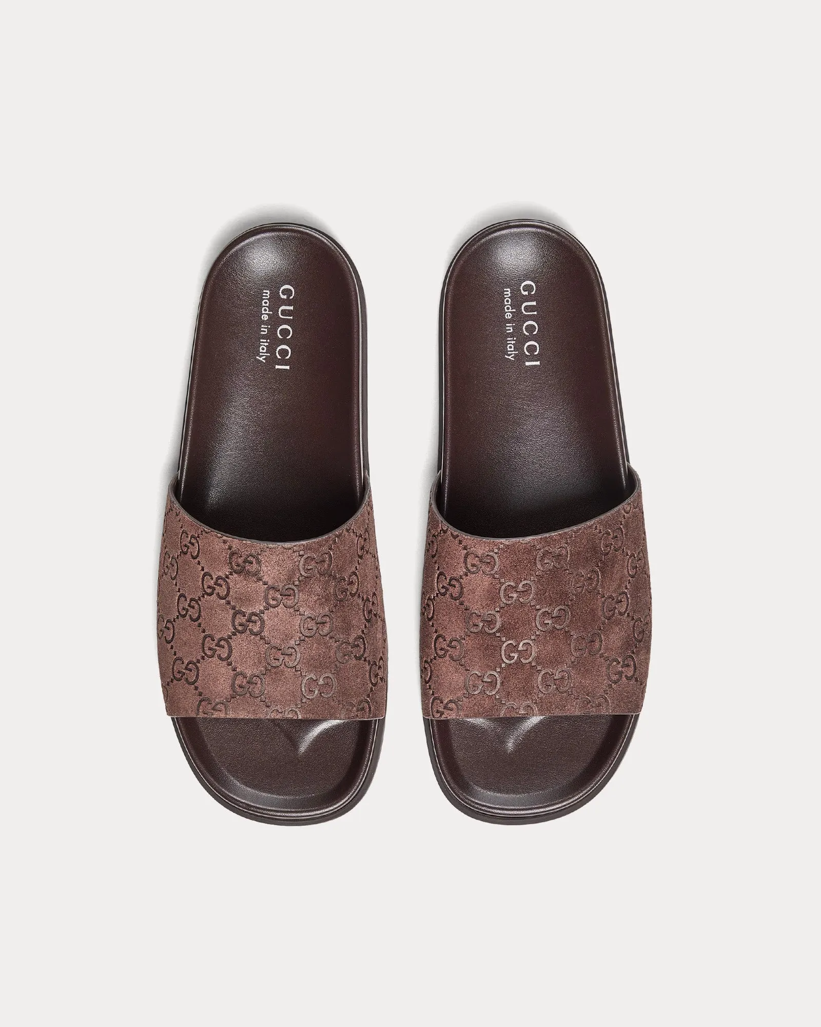 Slide Strap GG Suede Brown Sandals