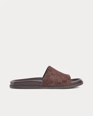 Slide Strap GG Suede Brown Sandals