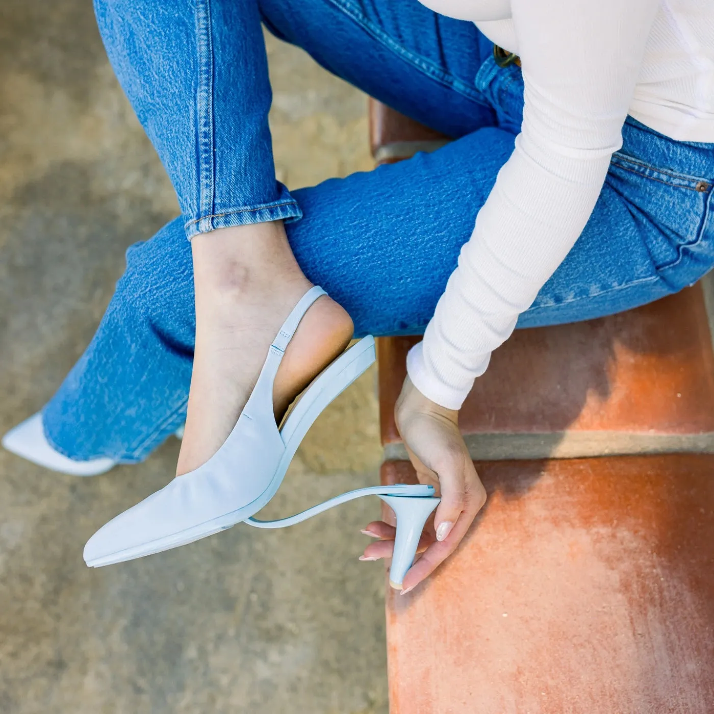 The Slingback - Baby Blue Leather 3 Stiletto
