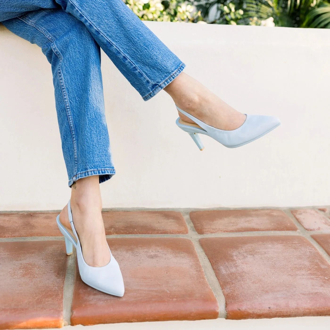 The Slingback - Baby Blue Leather 3 Stiletto