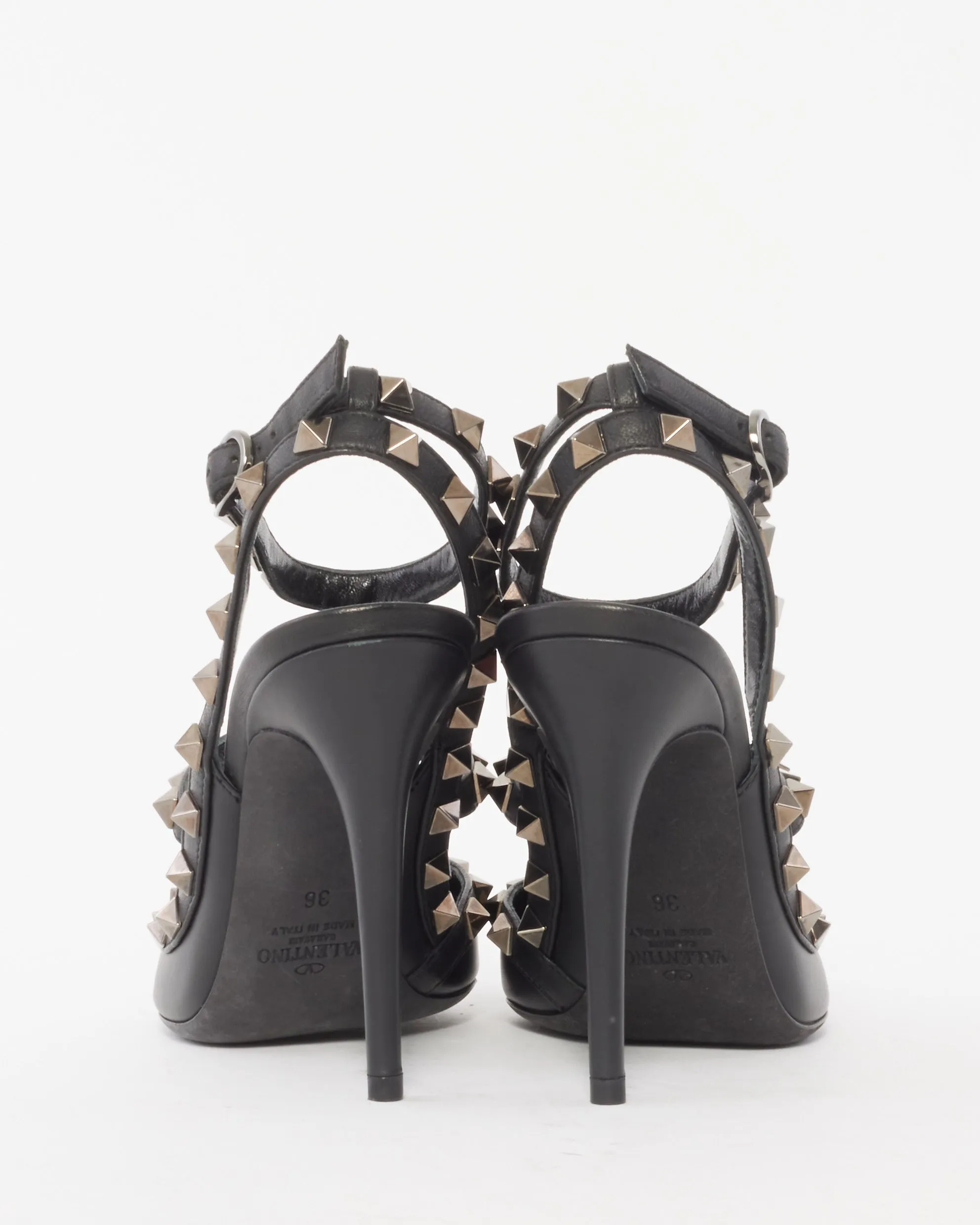 Valentino Black Leather "Noir" Ankle Strap Rockstud Pumps - 36