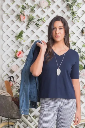 Vassalli V Neck Top Navy