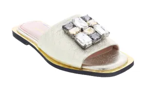 Ventutto Gold Crystal Embellished Leather Slide-
