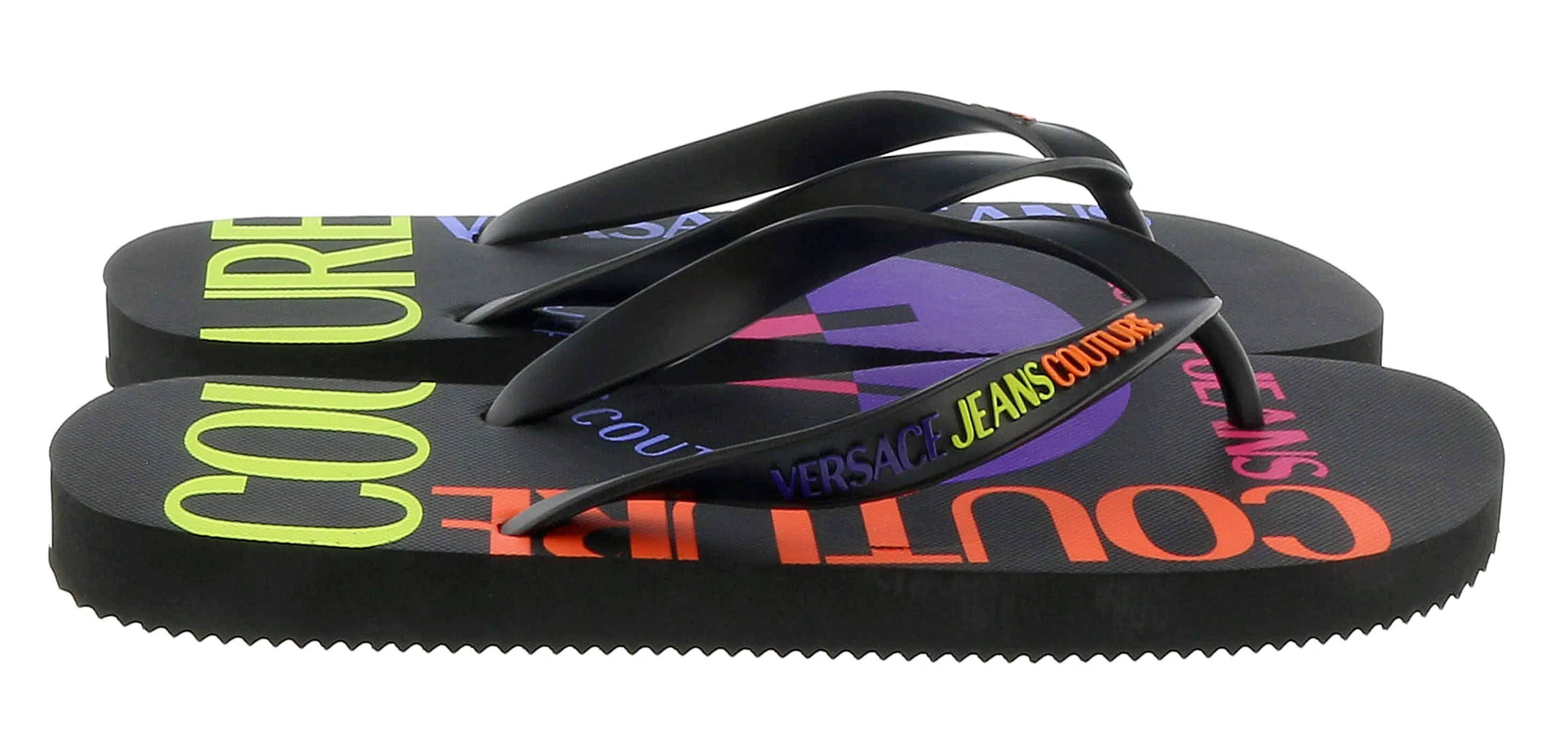 Versace Jeans Couture Black Purple Signature Colorblock Fashion Flip Flop-
