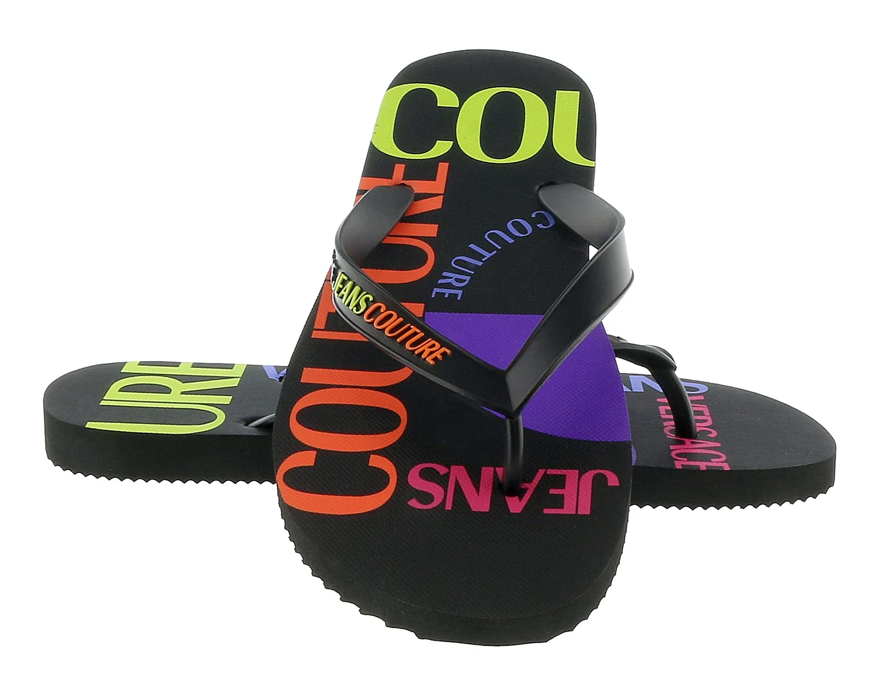 Versace Jeans Couture Black Purple Signature Colorblock Fashion Flip Flop-