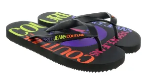 Versace Jeans Couture Black Purple Signature Colorblock Fashion Flip Flop-