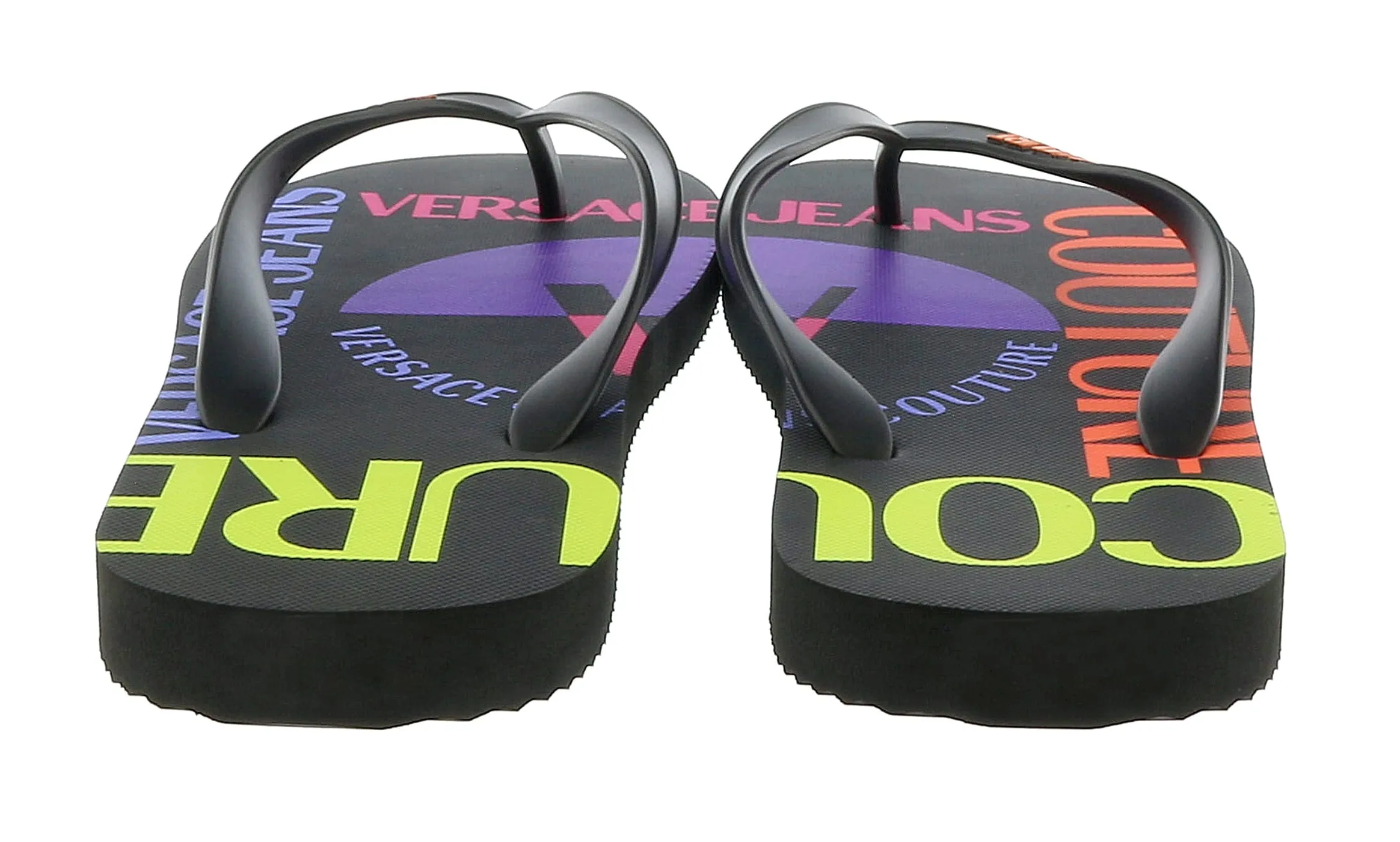 Versace Jeans Couture Black Purple Signature Colorblock Fashion Flip Flop-