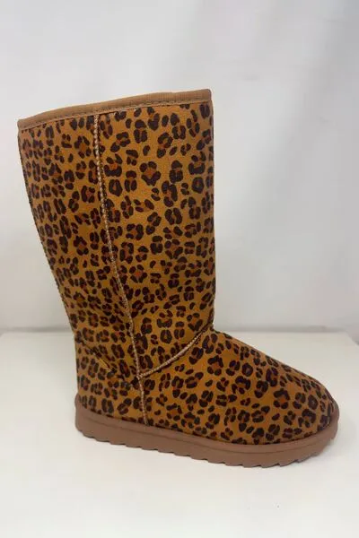 Wild Diva Leopard Round Toe Boots