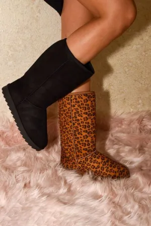 Wild Diva Leopard Round Toe Boots