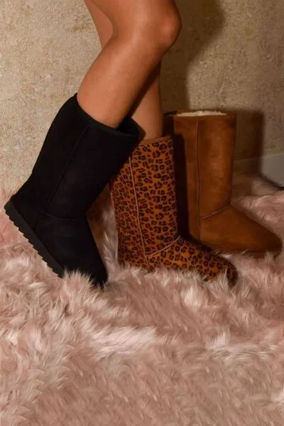Wild Diva Leopard Round Toe Boots