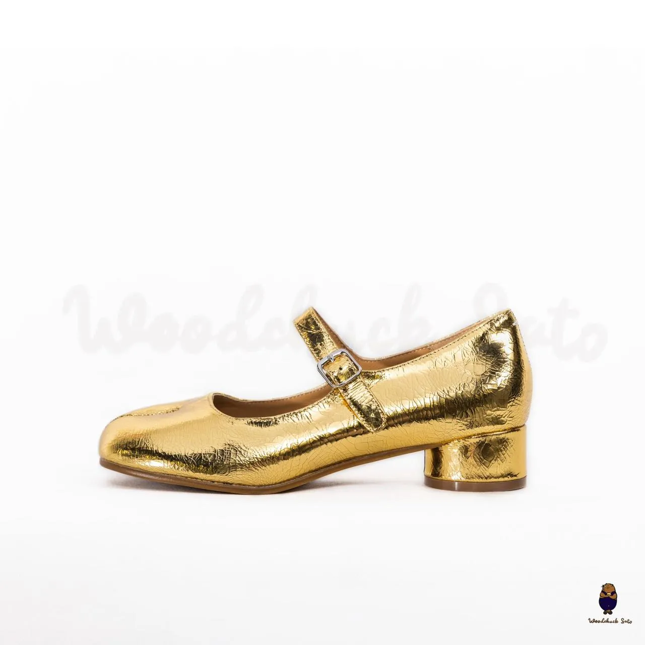 WoodChuckSato Women's Men's Golden Tabi Split-Toe Sheep Leather Mary Jane Shoes with 3cm Heel & Adjustable Strap Sizes EU 35-41
