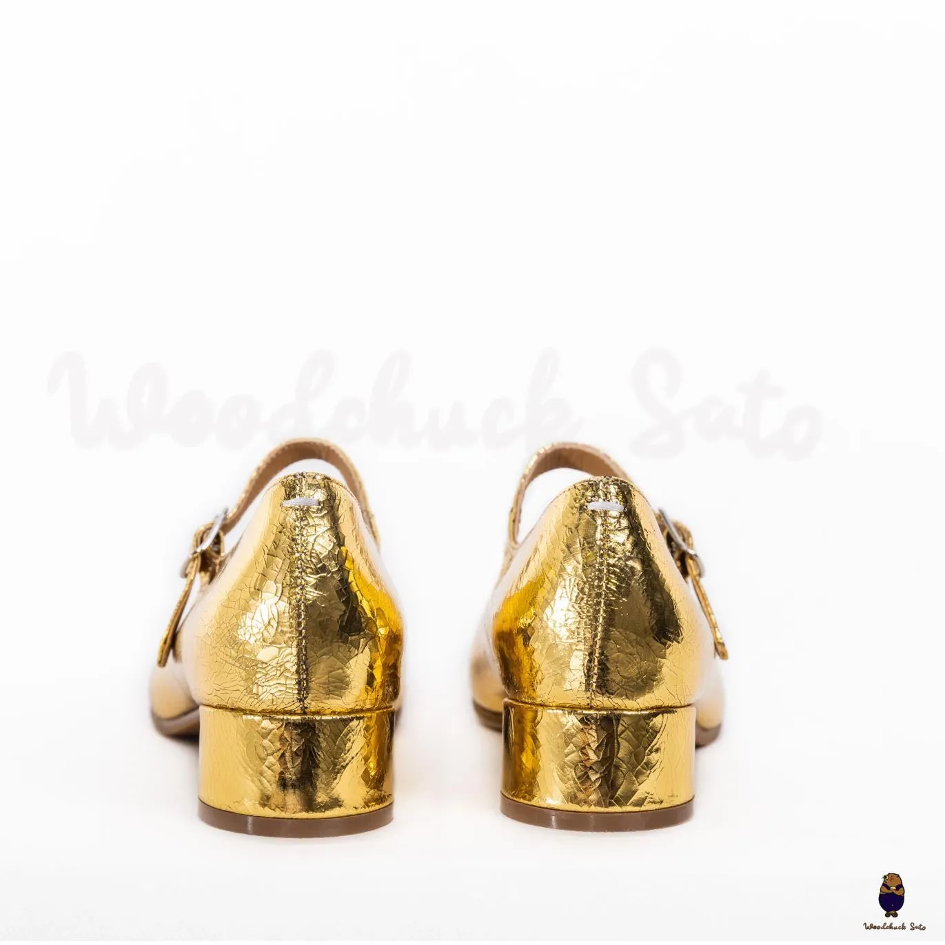 WoodChuckSato Women's Men's Golden Tabi Split-Toe Sheep Leather Mary Jane Shoes with 3cm Heel & Adjustable Strap Sizes EU 35-41