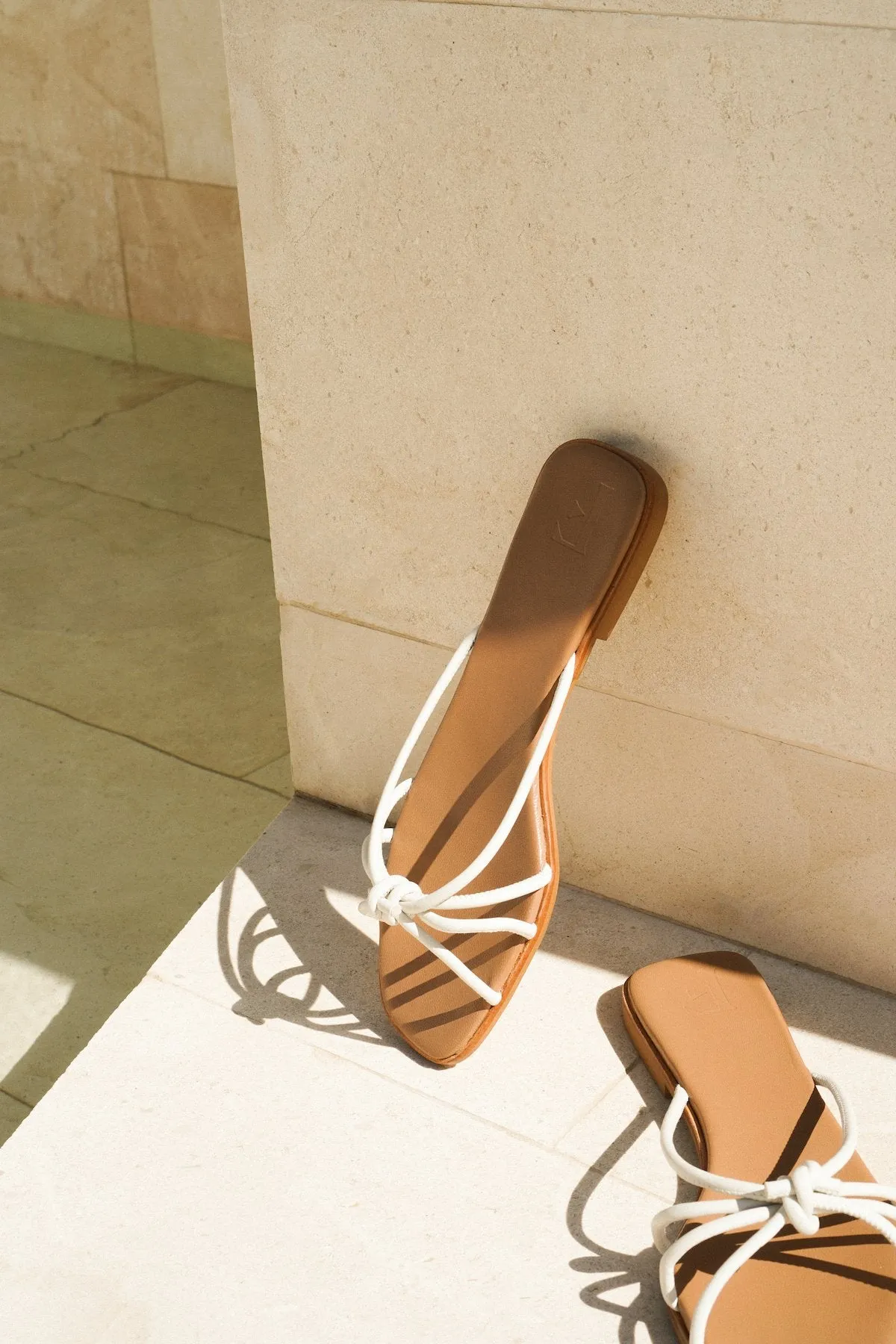 Yvette Leather Off White Flat Sandals