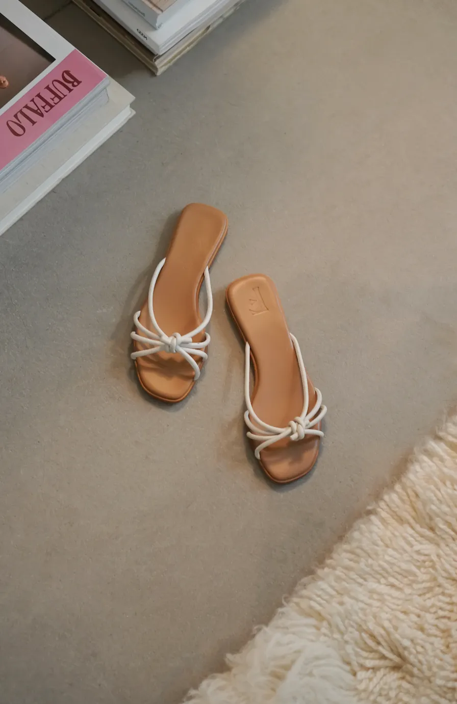 Yvette Leather Off White Flat Sandals